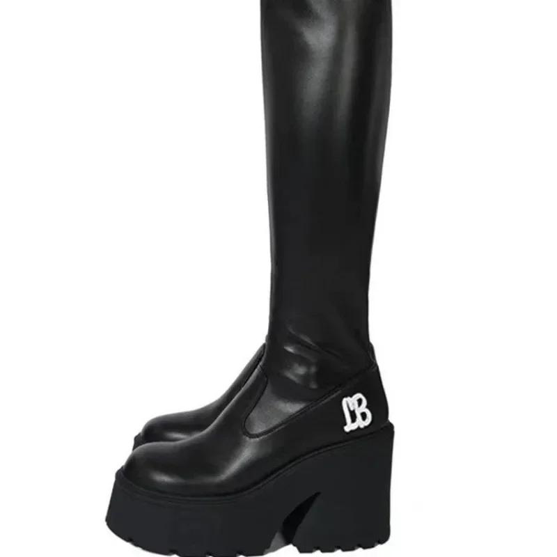 Fashion Women Boots Brand Gothic Boot for Womens Sexy Chunky Platform Soft Leather Long Boots Walking Comfy Sole Boots Women