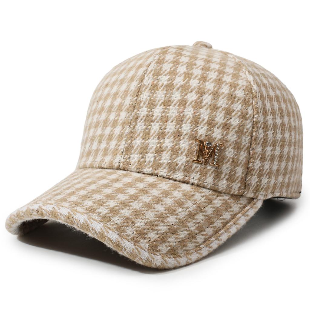 Unisex Plaid Wool Blend Baseball Cap Winter Warm Outdoor Sun Shade Hat
