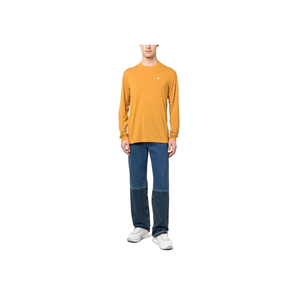 Nike Solid Icon Print Crew Neck Long Sleeve T-Shirt Men Tops Yellow DO9269-727