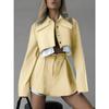 Womens Blue Cropped Blazer Skirt Set 2-Piece Street Style Casual Outfit