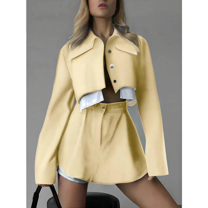 Womens Blue Cropped Blazer Skirt Set 2-Piece Street Style Casual Outfit