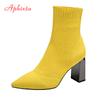 Fashion Aphixta Metal Blade Heels Socks Boots Women Stretch Fabric Elastic Stilettos Heel Pointed Toe Ankle Boots Shoes Woman Boats