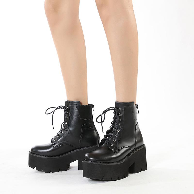 

Trend Martin Boots High Heel Platform Front Lace-Up Round Head Locomotive Boots Black Rear Zipper Medium Boots Women s Boots 35 чорний