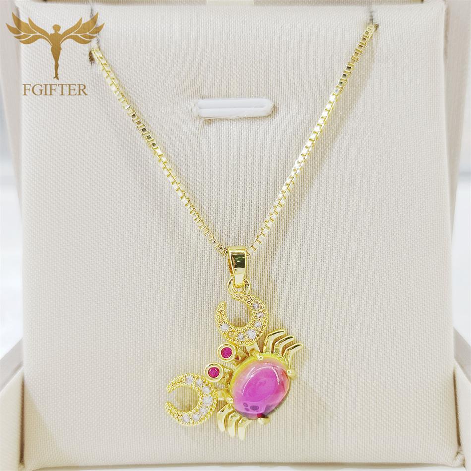 

Colorful Gorgeous Animal Crabs Drop 316L Stainless Steel Golden Necklace Woman Man Lightweight Neck Chain Fashion Choker Zircon 45cm