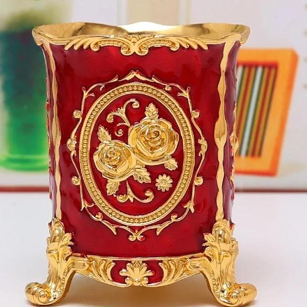 Stylish Chinese-style Pen Holder Zinc Alloy Storage Box for Office Supplies Stationery and Cutlery Home Office Desk Organizers
