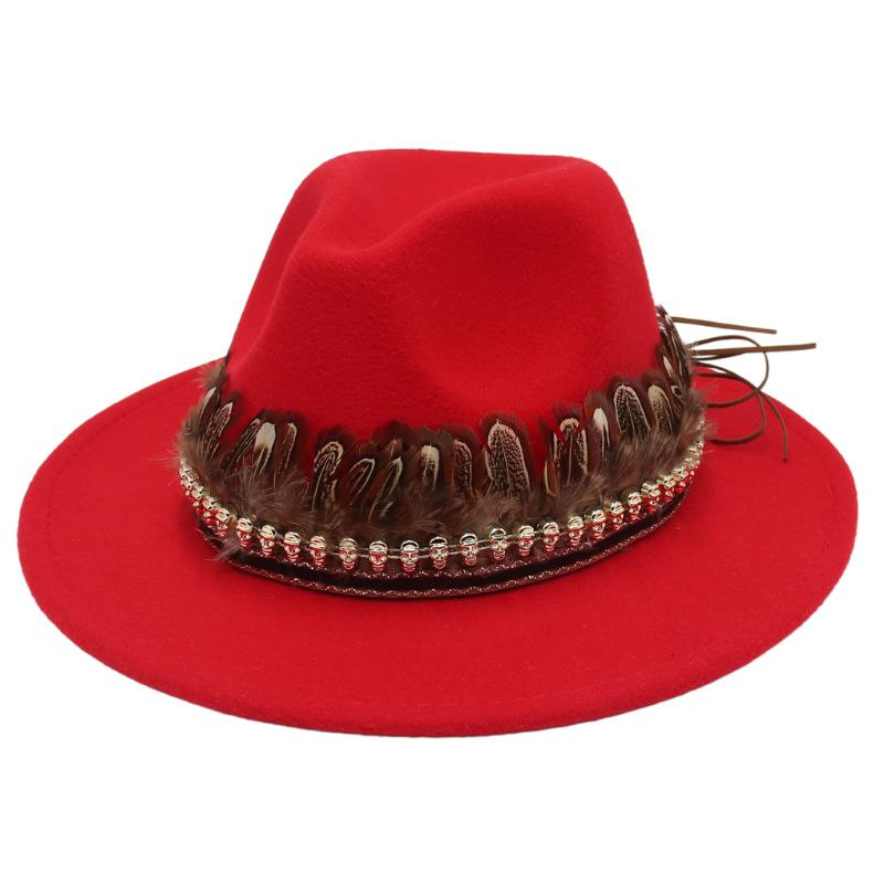 Indisk Amerikansk Stil Hög Hatt Liten Skalle Hip Hop Jazzhatt Europeisk Och Amerikansk Stil Stor Brätte Fjäder Accessoarer Filthatt