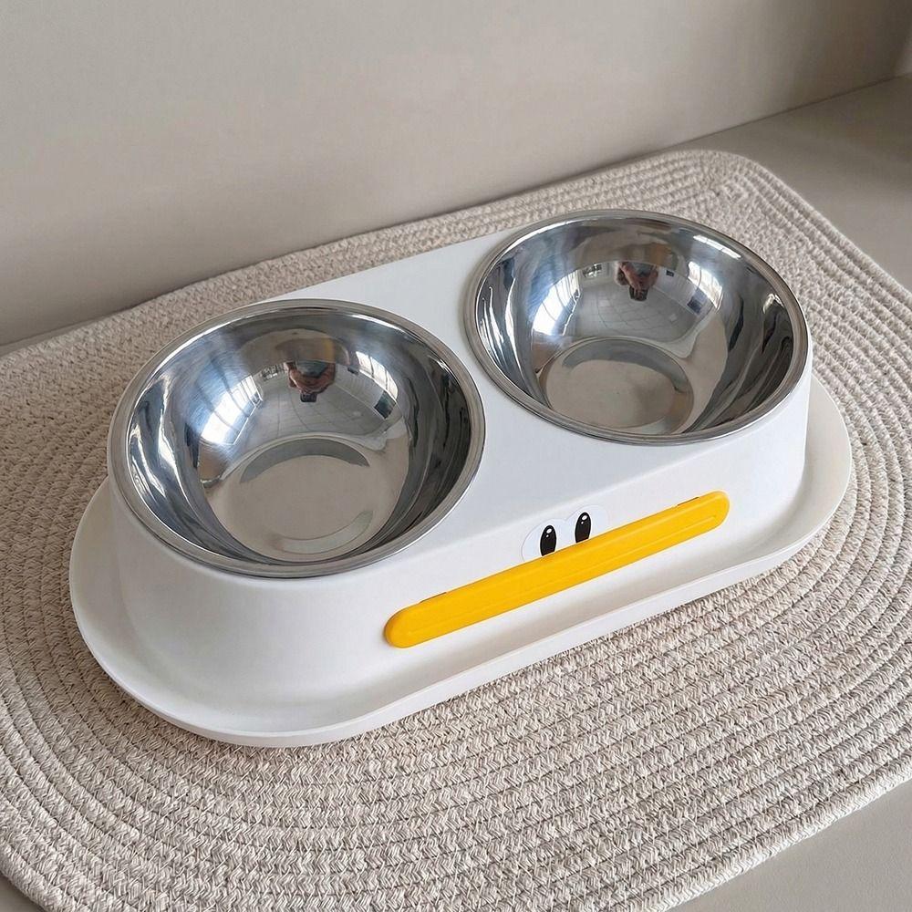 Stainless Steel Dog Double Bowl Anti Slip Large Capacity Pet Drinking Bowl with Stand Cute Duck Shape Detachable