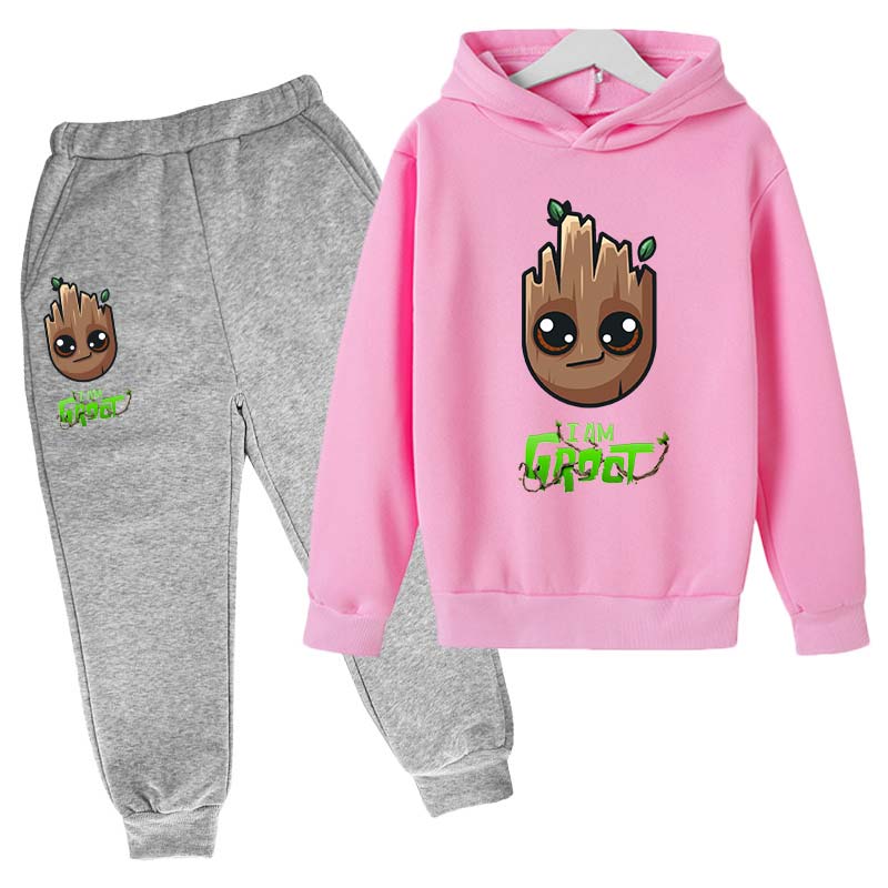 Marvel Hoodies for Boys Girls Cartoon Groot Hooded Pant Set Kids Cosplay Anime Pullover Sweatshirt Children Clothes 4-14Y