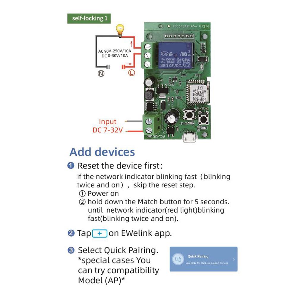10A 1 Way 4 Way Wifi Relay Module DC5V DC12V for eWeLink APP Remote Control Self-lock Wireless Delay Relay 5VUSB Interface