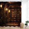 Vintage Bookshelf Shower Curtain, Magic Books Old Bookshelf Candles Ancient Attic Print Home Bathroom Decor With Hooks