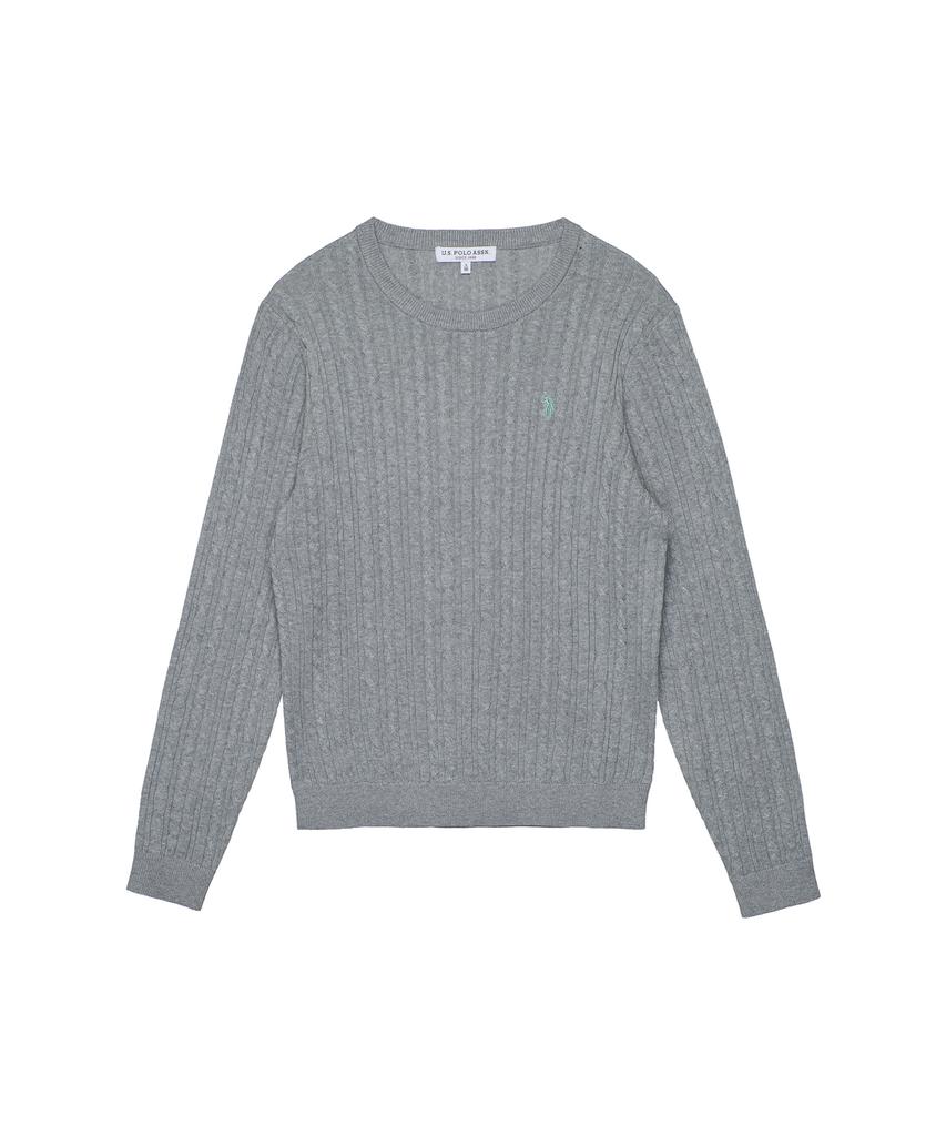 USPOLOASSN 100% Cotton Long Sleeve Round Knit_Melange Gray