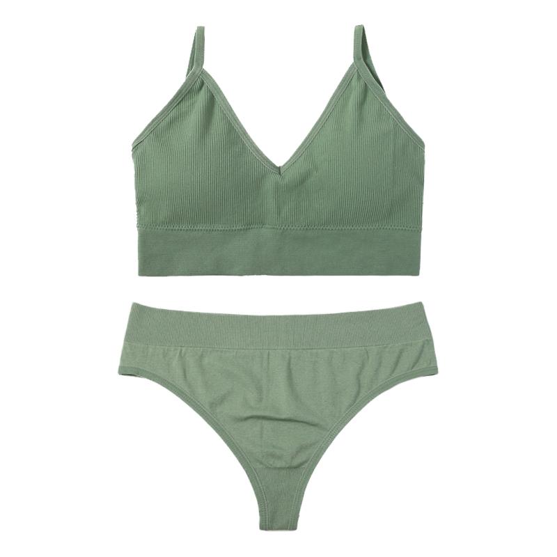 

TERMEZY женский спортивный бюстгальтер, сексуальный комплект без косточек без косточек, бесшовный бюстгальтер с подкладкой, стринги, мягкий хлопковый комплект нижнего белья зелёный