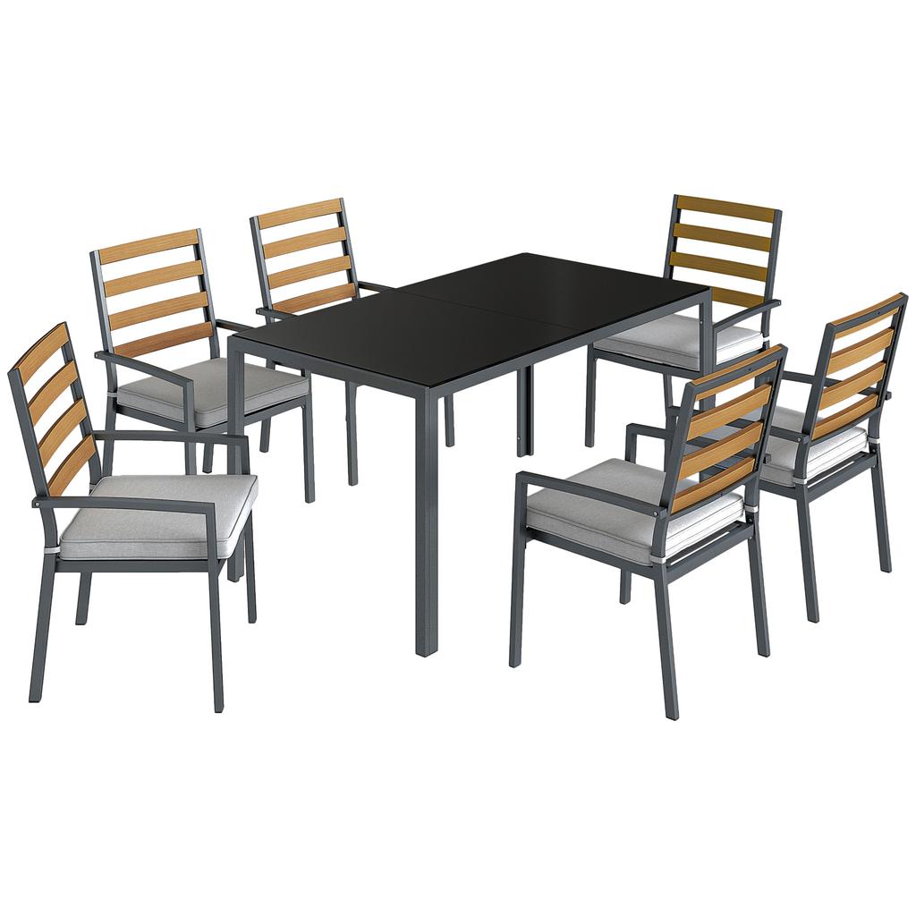 7-Piece Garden Dining Set, Table and Chairs for 6 People, Black