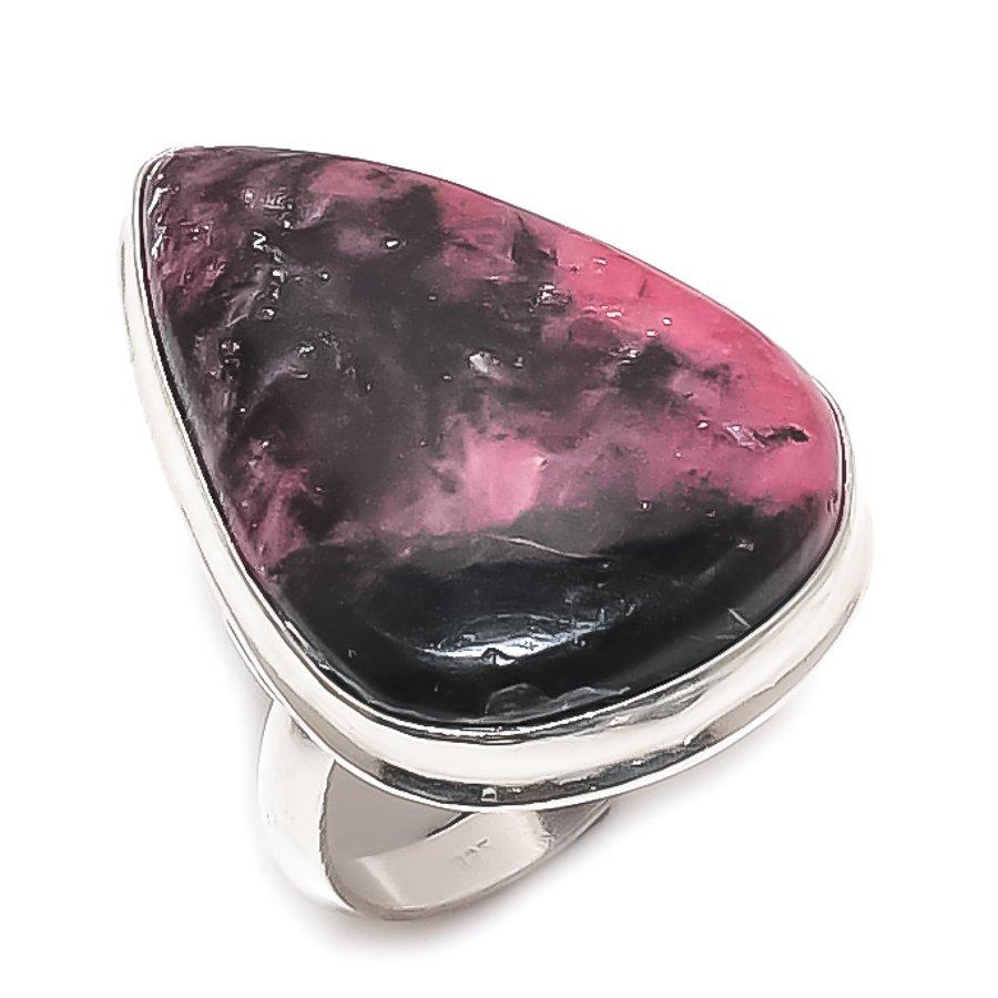 Rhodonite Gemstone Handmade 925 Sterling Silver Jewelry Ring Size 9 P9V90