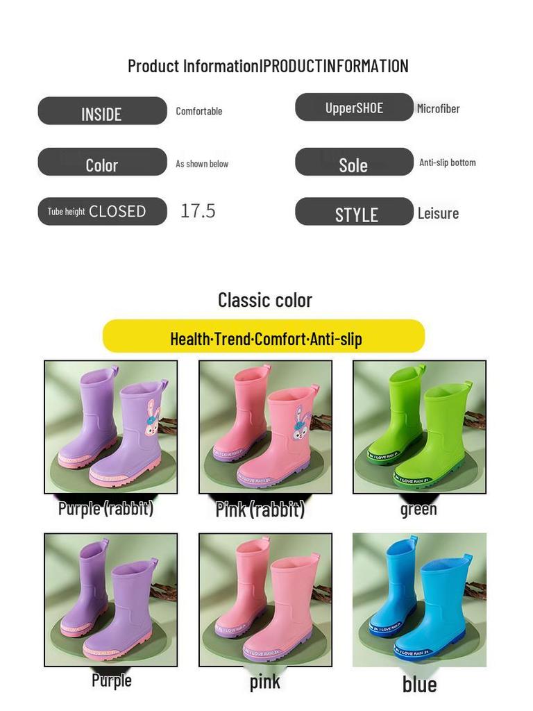 Children's Cartoon Mid-Calf Waterproof Rain Boots - Non-Slip, Thick, and Cute for Boys and Girls