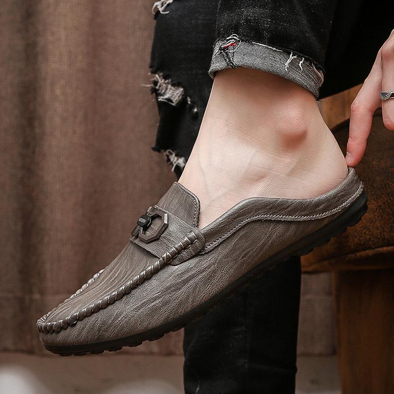 Men’s Casual Half Slippers Summer Fashion Mules Luxury Genuine Half Designer Shoes Comfortable Loafers