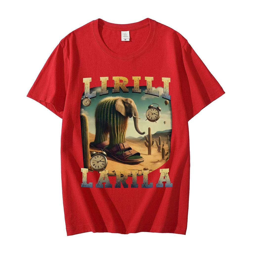 Lirili Larila Funny Italian Brainrot Meme Tshirt High Street Fashion Trend Short Sleeve T Shirt Unisex Casual Cotton Tshirts