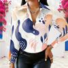 Women Plus Size Abstract Printed Collared Neck Long Sleeve Button Front Shirt