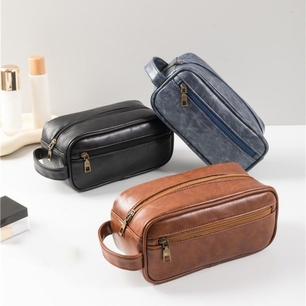Large Capacity Men Cosmetic Bag Zipper Toiletry Storage Bag Simple PU Wash Bag  Toiletry Case