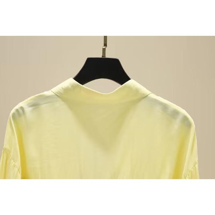 Korean Style Loose Casual Long Sleeve Shirt Pure Color Mid Length Flowy Blouse