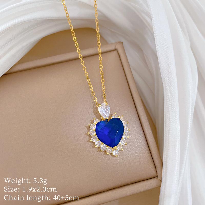 Copper Micro-Inlaid Light Luxury Fashion Personality Temperament Gorgeous Full Diamond Necklace Women'S Versatile Collarbone Chain Titanium Steel