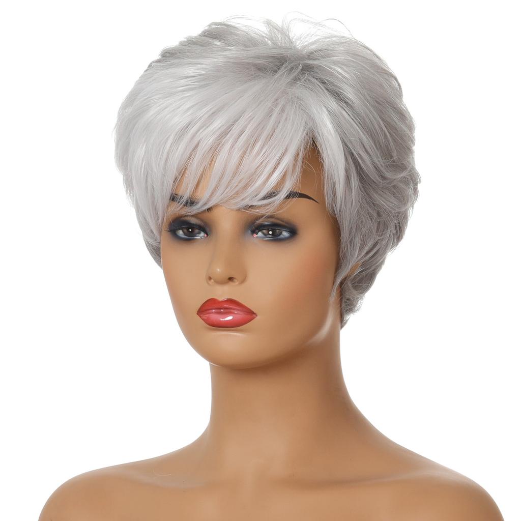 Parrucche Sintetiche Corte Grigio Argento da Donna per Acconciatura Femminile Donne Capelli Naturali Quotidiani Ricci Parrucche Resistenti al Calore