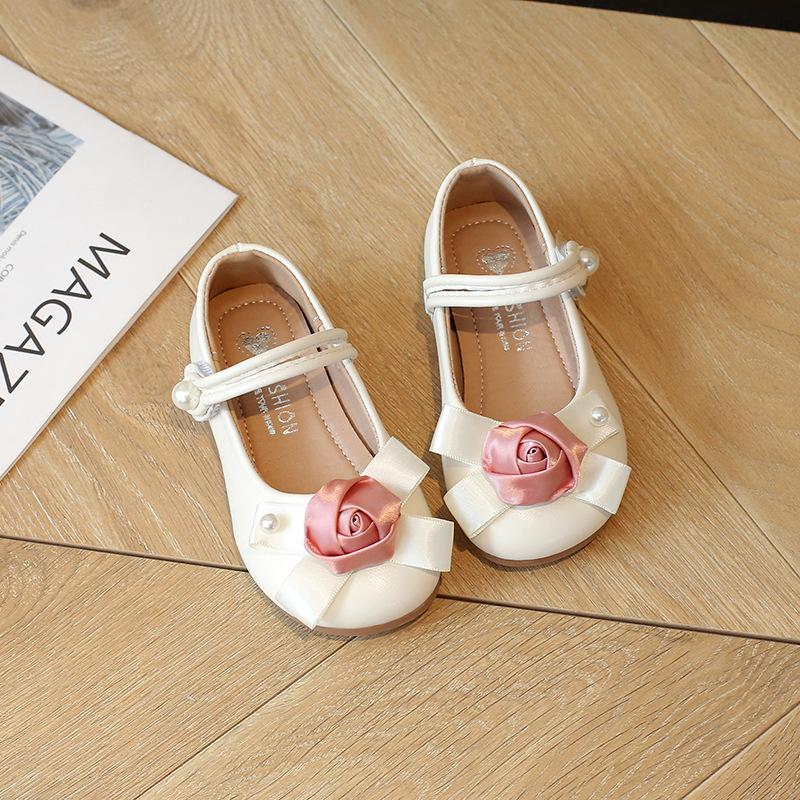 Girls small leather shoes round head Velcro medium children princess shoes single shoes flower dance shoes college style versatile 2025
