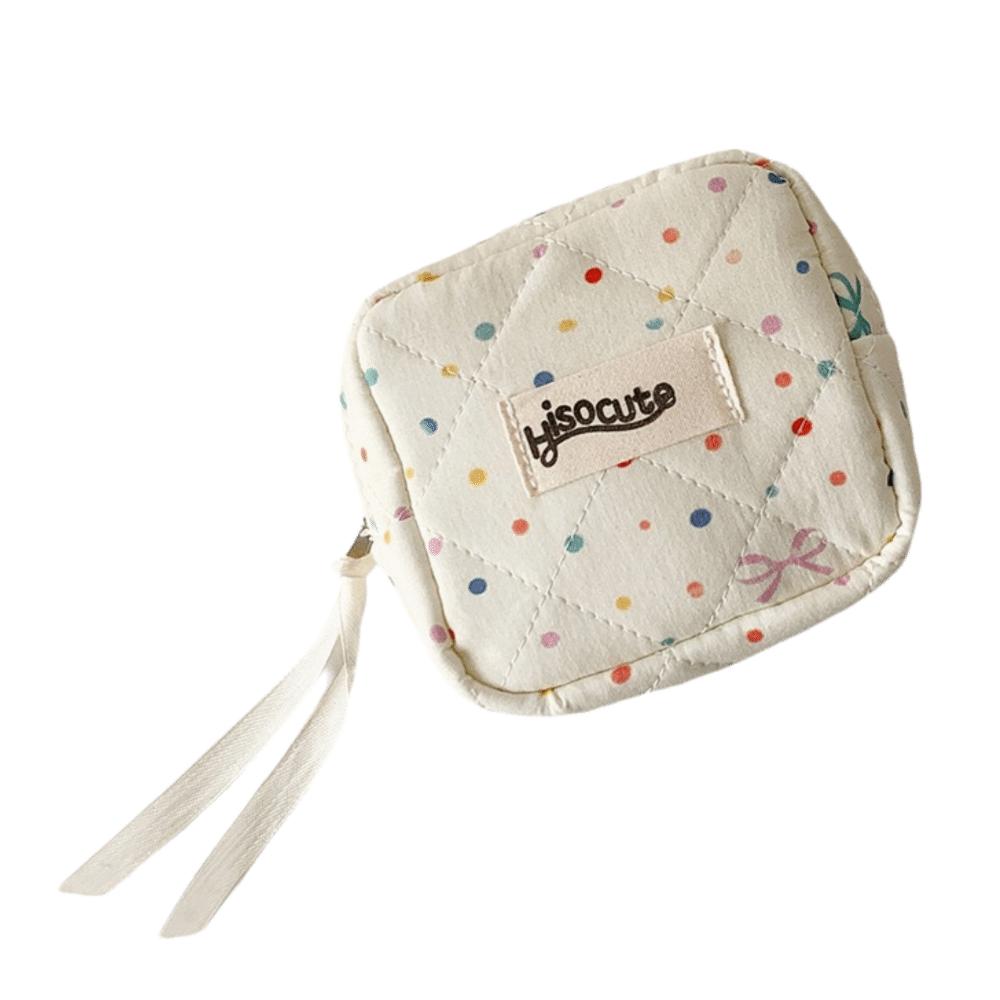 Bowknot Sanitary Napkins Storage Bag Colorful Dots Large Capacity Cosmetic Bag Data Cables Organizer for Women Girls