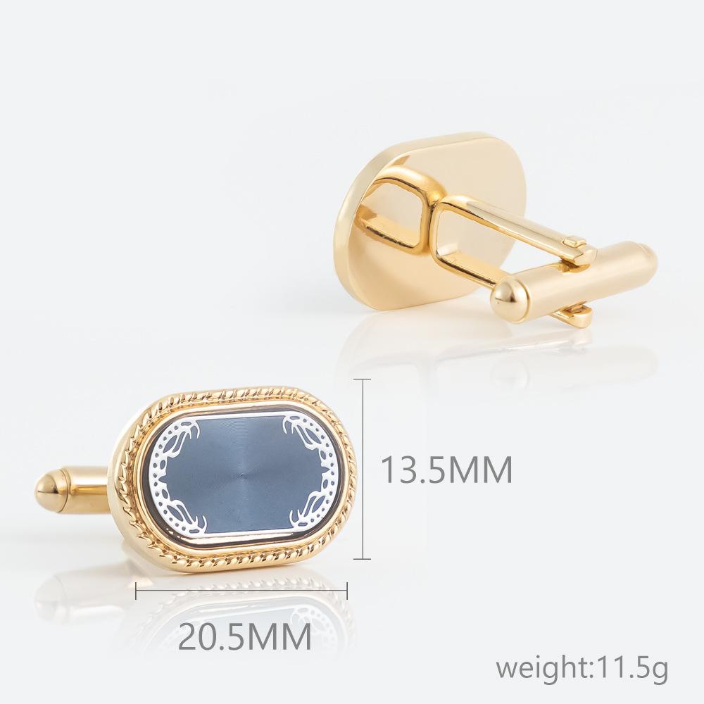 Men's Cufflink Set, Rectangular Gold Embossed Blue Background Retro Cufflinks, Paired with Gift Boxes.