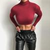 Otoño Mujer Ins Sexy Ajustado Crop Top Manga Larga Cuello Alto