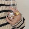 Gold And White Contrast Glaze Tulip Flower Ring Ins High-End Square Women Finger Ring Jewelry Gifts