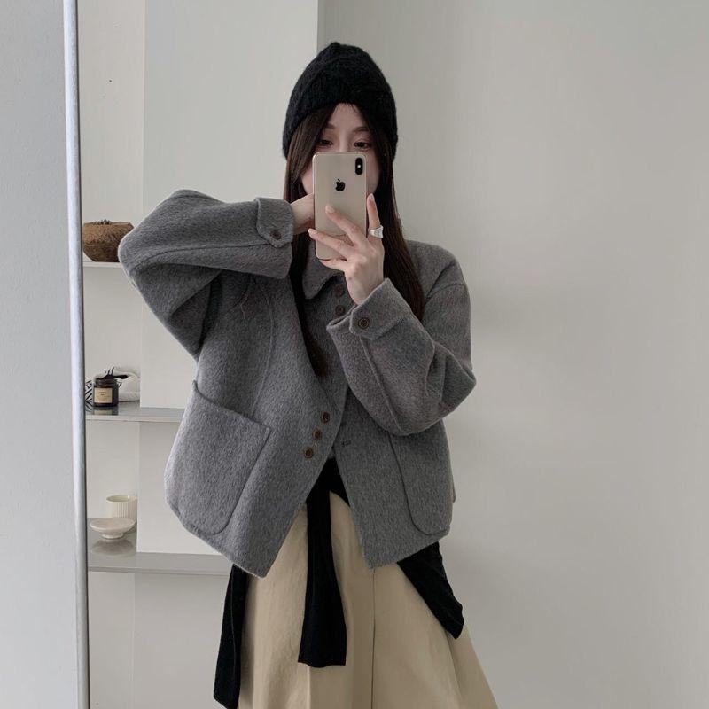 2025 Autumn/Winter Women s Petite Double-Sided Wool Coat with Fashionable Lapel and Loose Fit S