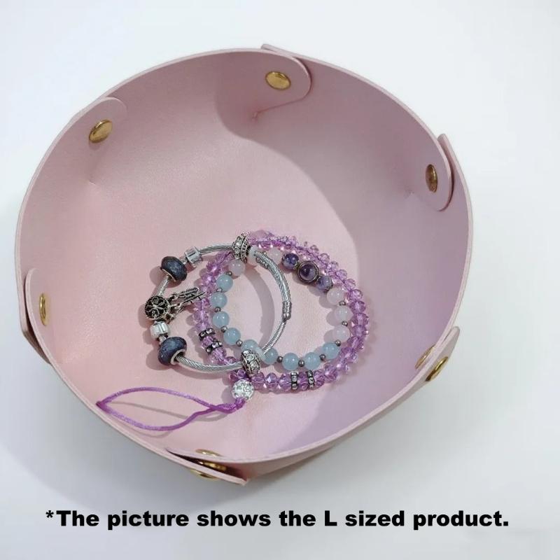 1PC Round PU Leather Storage Trays Desktop Key and Cosmetics Storage Tray  Storage Box Detachable Table Small Objects Organizer