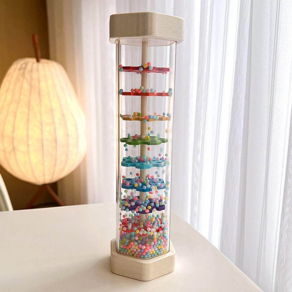 Wooden Rain Stick Musical Toy Rain Stick Rainbow Hourglass Rain Sound Pipe Toy Hand Shaking Rain Sound Kids Rain Rainmaker
