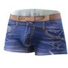 Men's 3D Faux Denim Print Boxer Briefs, Cotton Underwear Trendy Trunk.