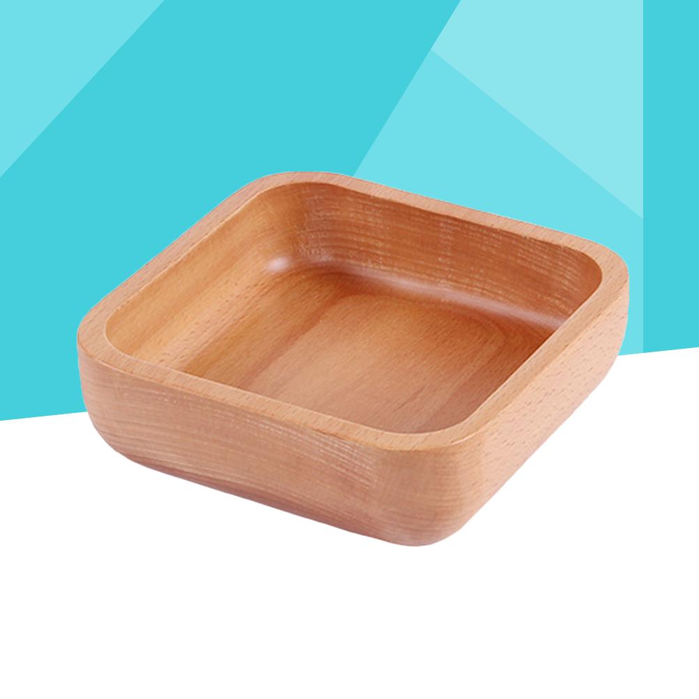 Solid Wood Salad Thickened Eco- Bowl Square Wooden Bowl Home Kitchen Use Rice Soup Container Natural Style