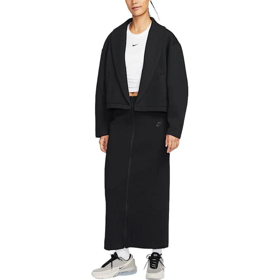 Nike Sportbekleidung Tech Fleece Schwarz Damen Schlankes Maxikleid HJ0919-010