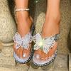 Damen-Slipper, Sommer, große Größen, Strand-Flip-Flops, Schleife, Strasssteine, Schuhe, Outdoor-Freizeit, flache Sandalen, Pantoletten für Damen
