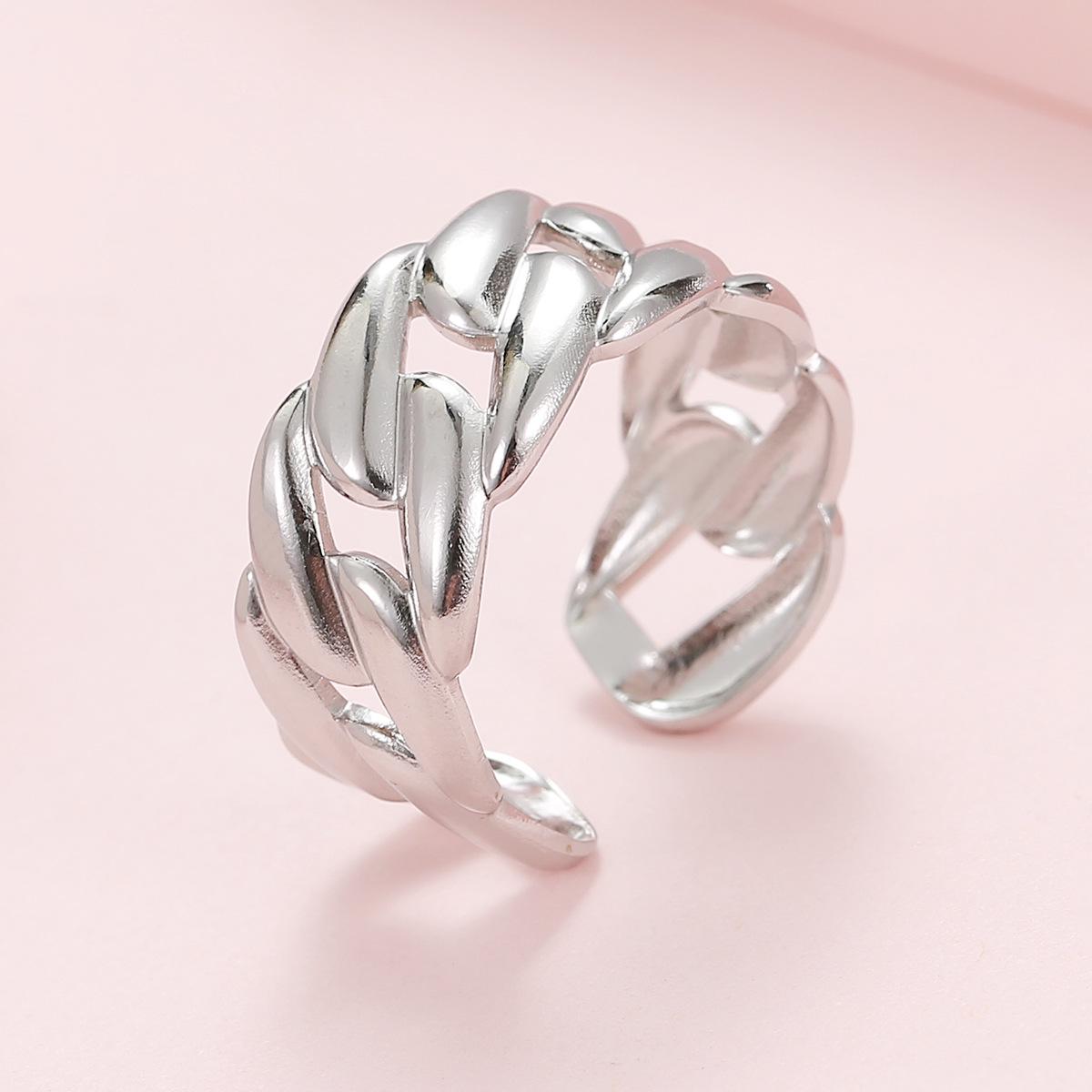 Adjustable Gold-Plated Titanium Steel Wide Chain Ring for Women
