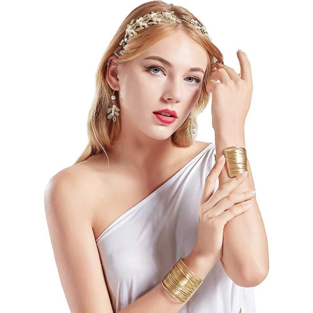Baroque Women's Wedding Jewelry Set Bridal Earrings Gold Greek Goddess Hair Jewelry Upper Arm Cuffs Hair Headbands