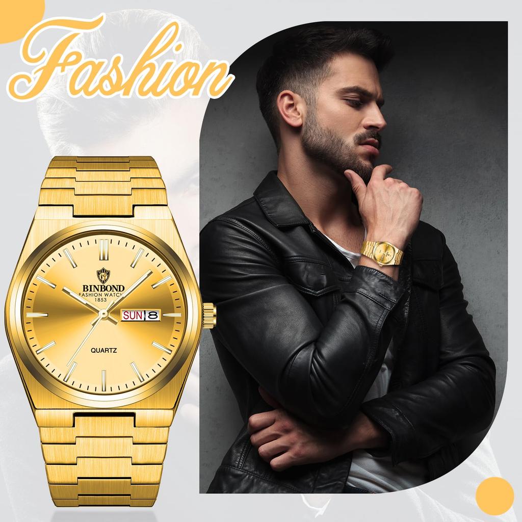 Analog Watch with Stainless Steel 3ATM Water Quartz and Colors Perfect for or As a Gift for Him Men's Case, Resistance, Calendar, Movement,