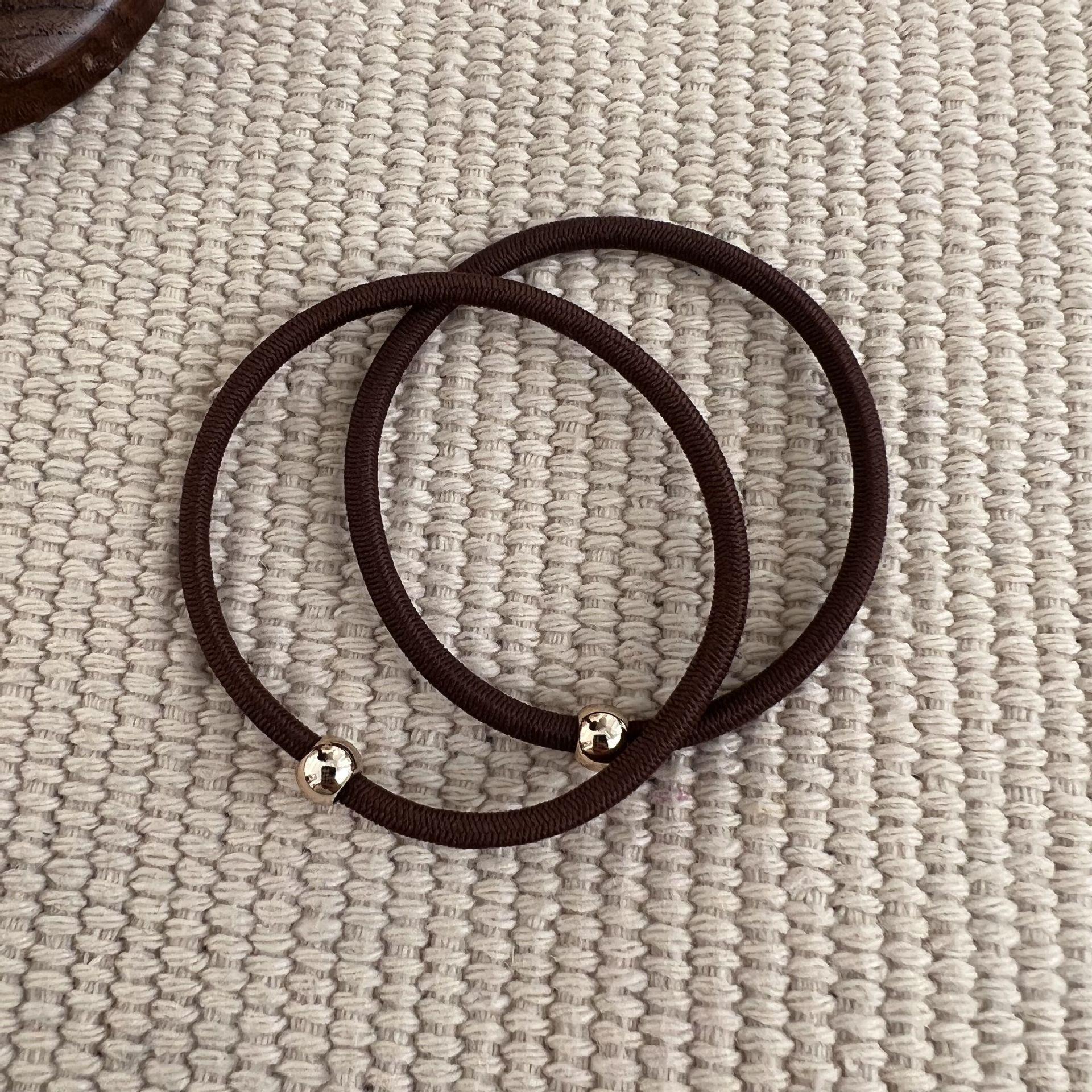 

Два комплекта резинок для волос с коричневыми золотыми бусинами - высокие эластичные, простые резинки для волос света кофе