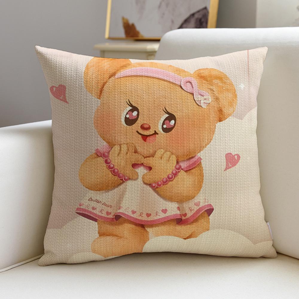 Cute BButter BearS Cushion Cover Breathable and Skinfriendly Linen Pillowcase Square Removable and Washable Cushion