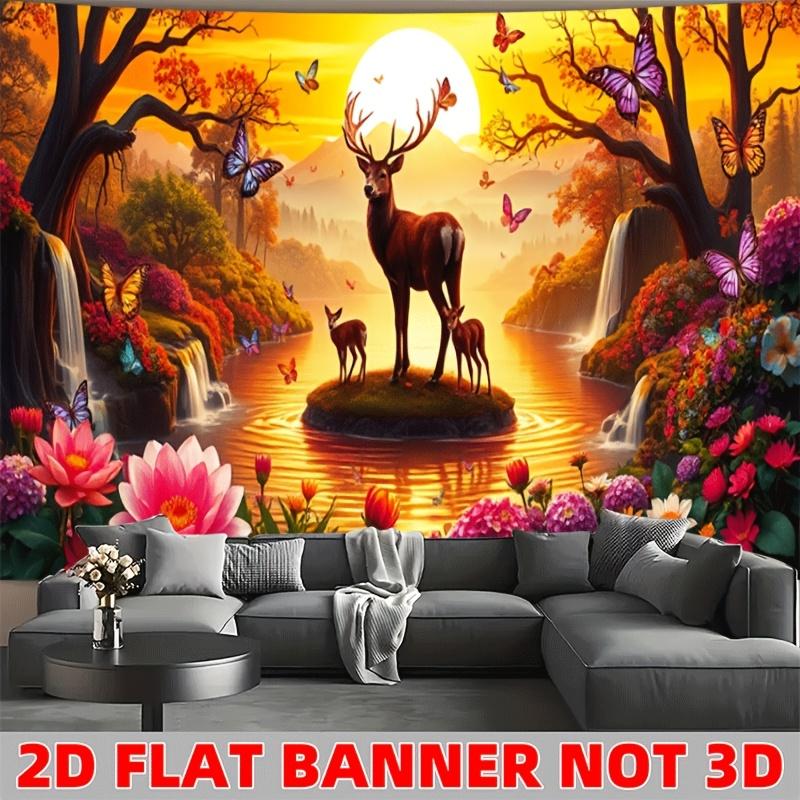 Deer Sunset River Landscape Wall Tapestry 2D Flat Banner Not 3D Nature Art Home Decor For Living Room Bedroom