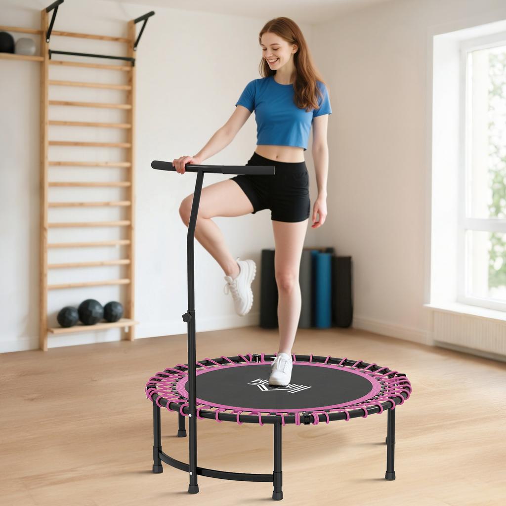Mini Round Steel Frame Trampoline w/ Adjustable Handle, Pink