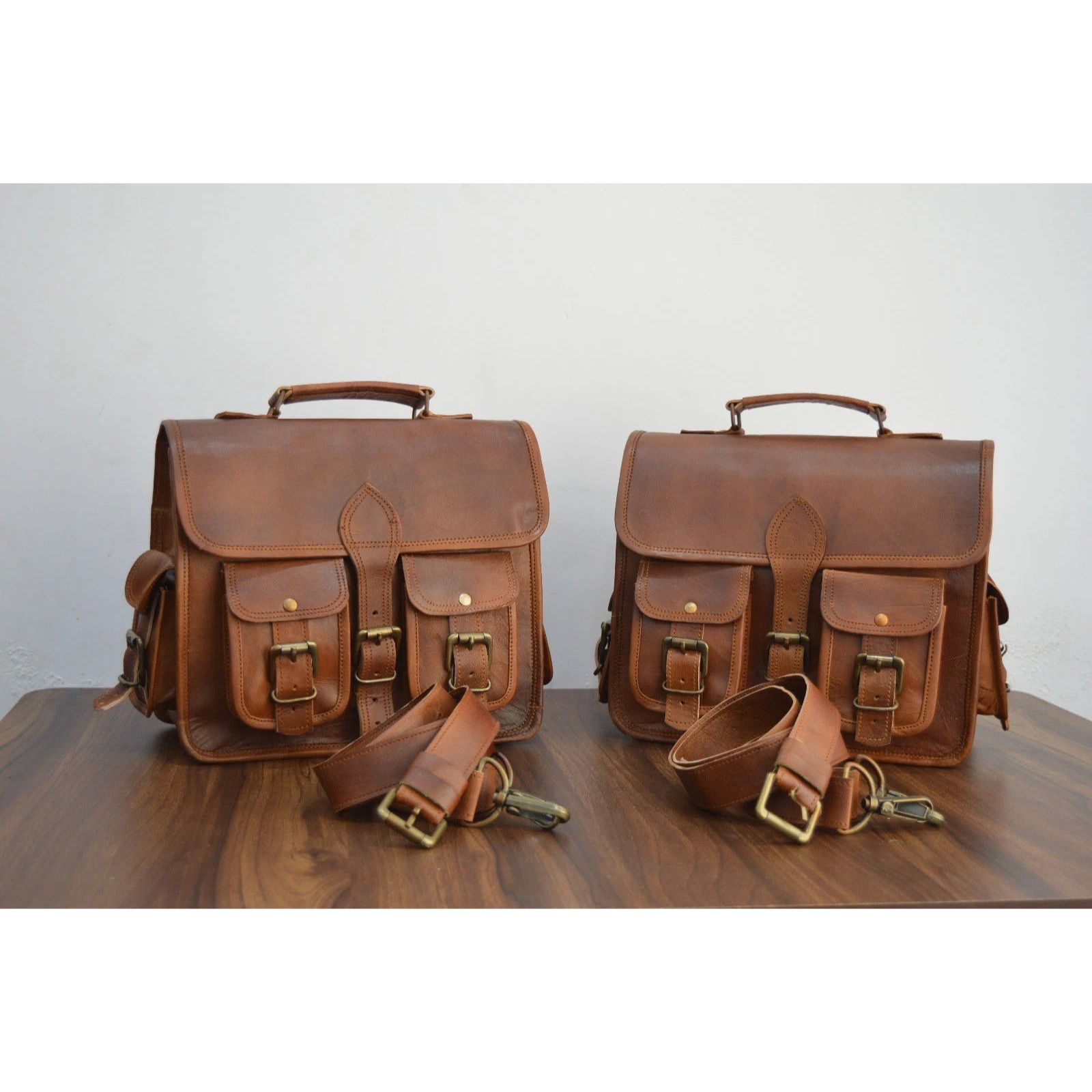 

Motorcycle Side Pouch Brown Leather Side Pouch Saddle 2Bags Panniers Two Bags 11 x 9 x 4 in