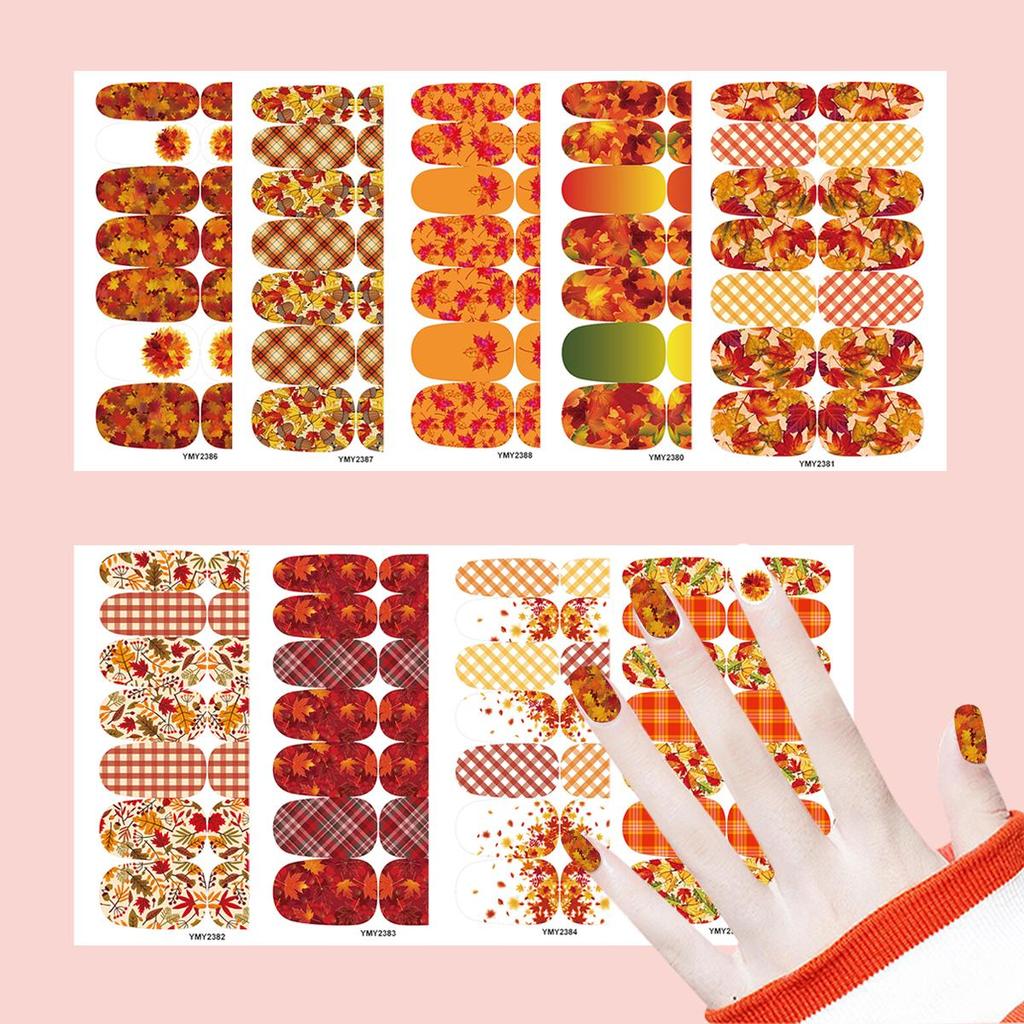 Autumn Maple Leaf & Plaid Waterproof Nail Art Stickers (YMY2380-2388)