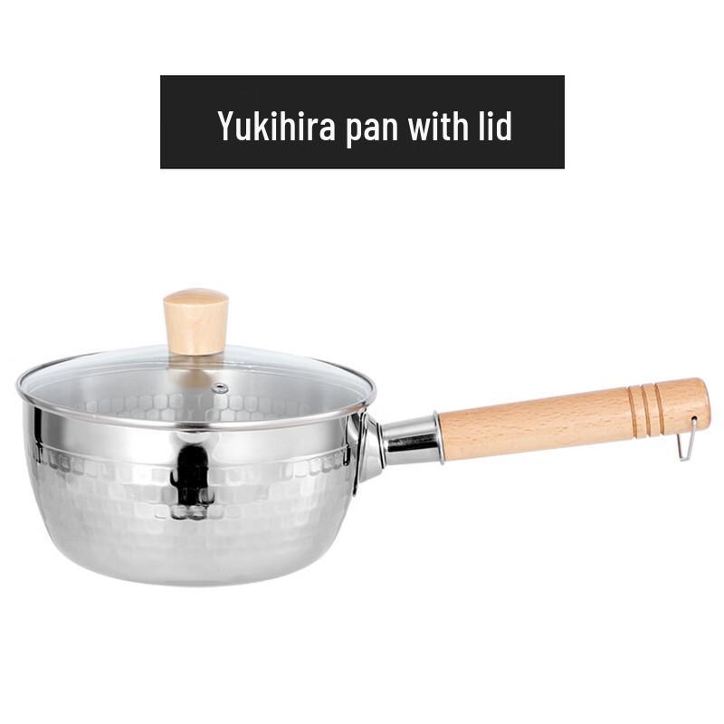 18cm 304 Stainless Steel Hammered Yukihira Pot with Wooden Handle
