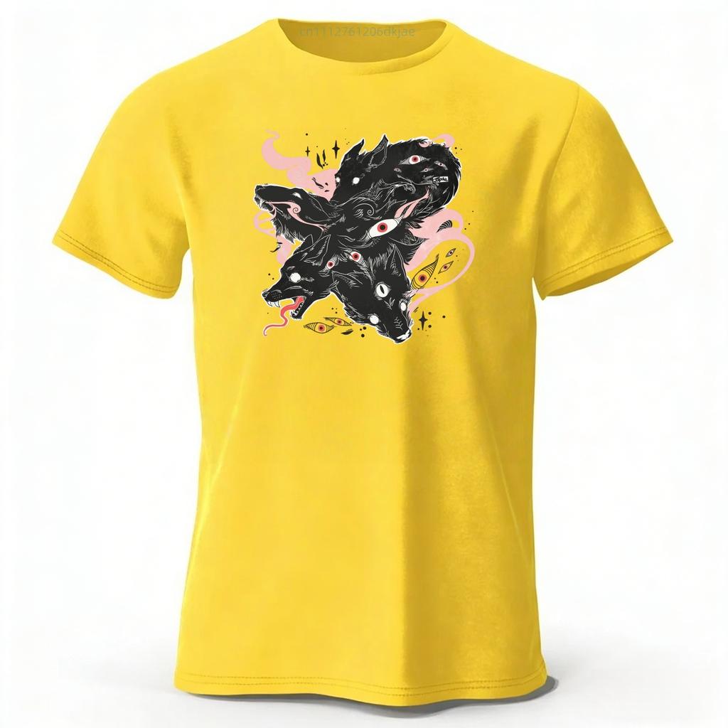 Dark Multi Headed Wolf Demon Mysterious Printed Pure Cotton Tshirt for Mens Leisure Tshirt Plus Size and Loose Fit Sports Top