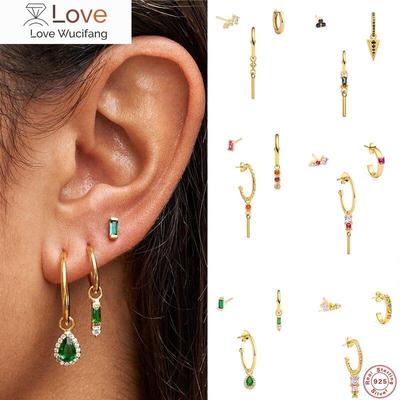 Canner Σετ Σκουλαρικιών Γάμου Πολλαπλών Χρωμάτων 925 Ασήμι Στερλίνας Χρυσό Χρώμα Σκουλαρίκια Καρφωτά Για Γυναίκες Σκουλαρίκια Τρύπας Χόνδρου 3τμχ